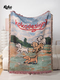 Veramou Free Spirit Pups Knit Tassel Throw Blanket – Vintage Woven Sofa & Wall Tapestry