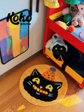 Veramou Party Void Round Tufted Rug – Black Cat Party Hat Flocked Doormat & Pet Mat 18"