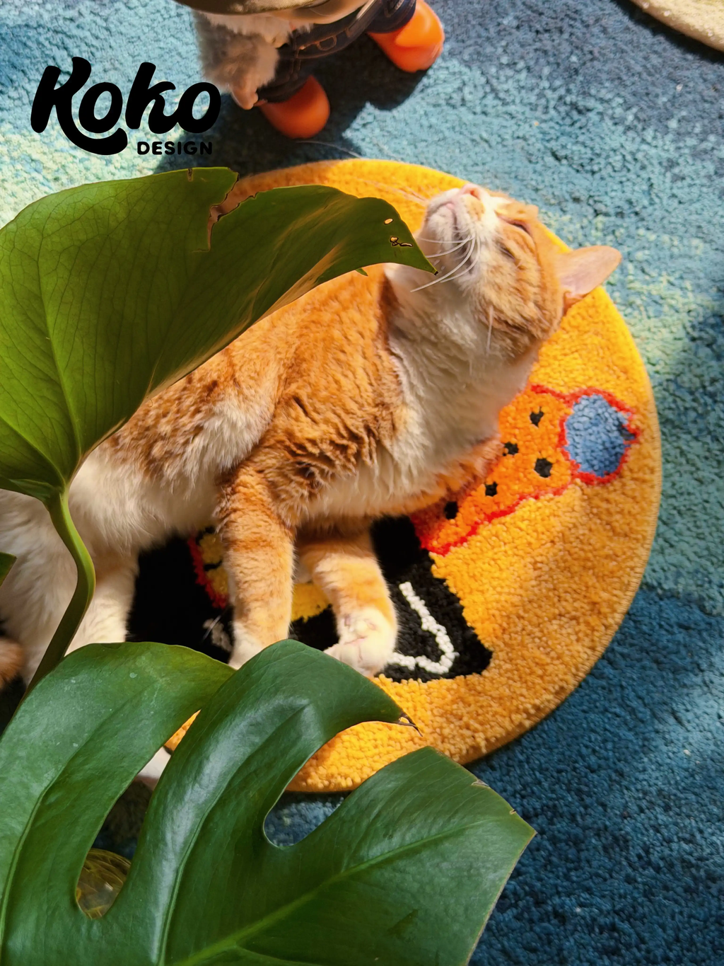 Veramou Party Void Round Tufted Rug – Black Cat Party Hat Flocked Doormat & Pet Mat 18"