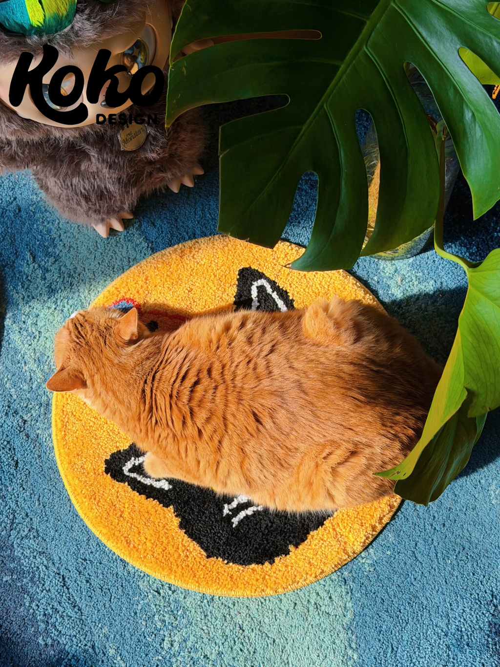 Veramou Party Void Round Tufted Rug – Black Cat Party Hat Flocked Doormat & Pet Mat 18"
