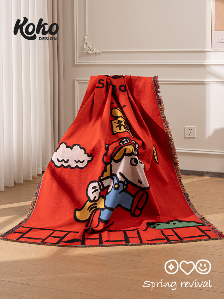Veramou Super Pony Jacquard Tassel Blanket – Lucky Red Woven Throw 63" x 51"