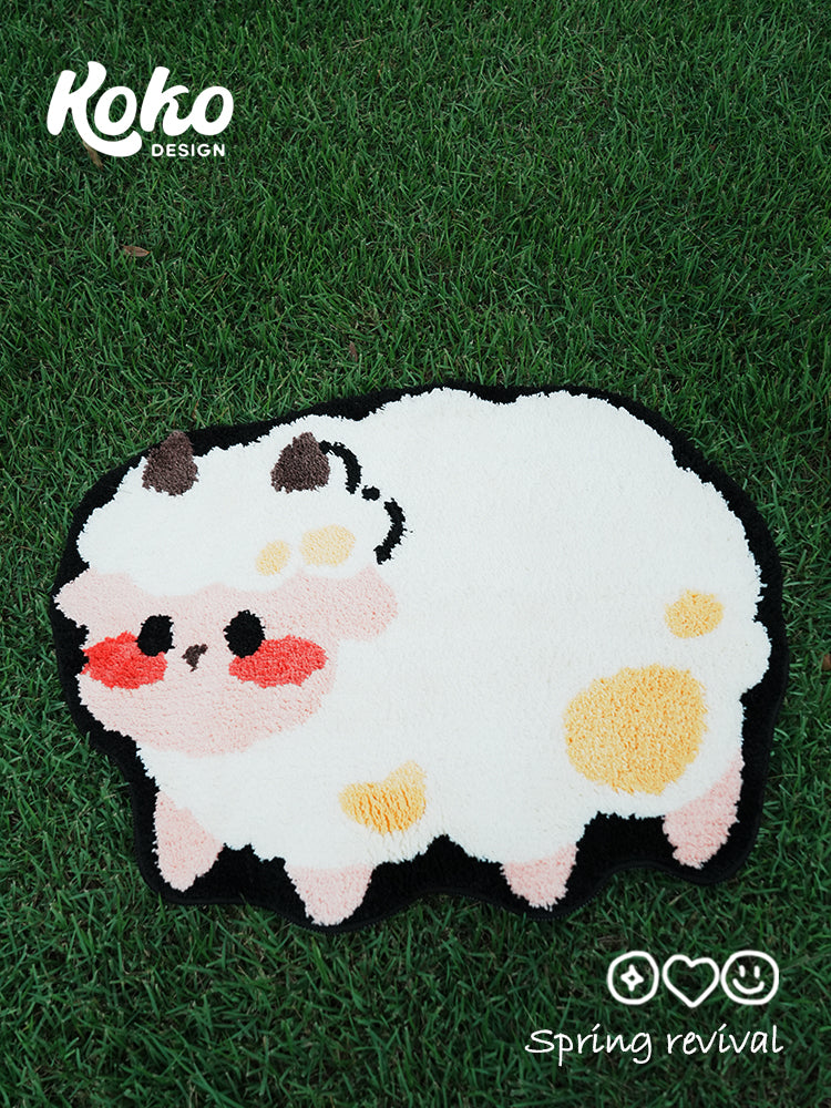 Veramou Cheesy Lamb Shaped Tufted Rug – Fluffy Sheep-Shaped Flocked Mat 17" x 32"