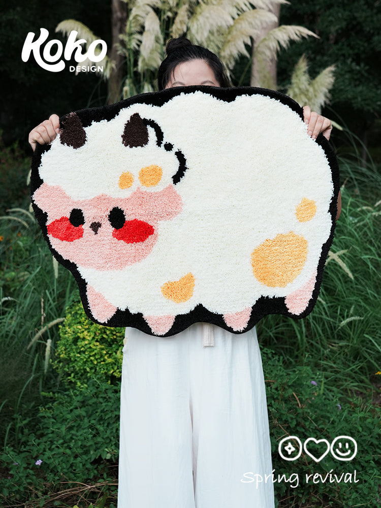 Veramou Cheesy Lamb Shaped Tufted Rug – Fluffy Sheep-Shaped Flocked Mat 17" x 32"