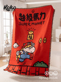 Veramou Super Pony Jacquard Tassel Blanket – Lucky Red Woven Throw 63" x 51"